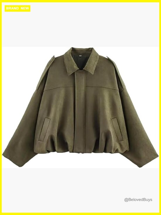 Jackets & Blazers - Faux Suede Bomber Jacket Oversized Cropped Motorcycle Pilot Coat